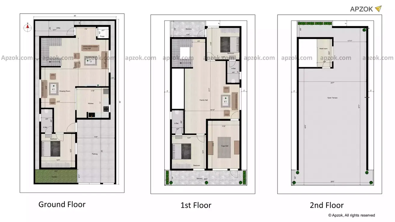 30 * 60 house plan with garden