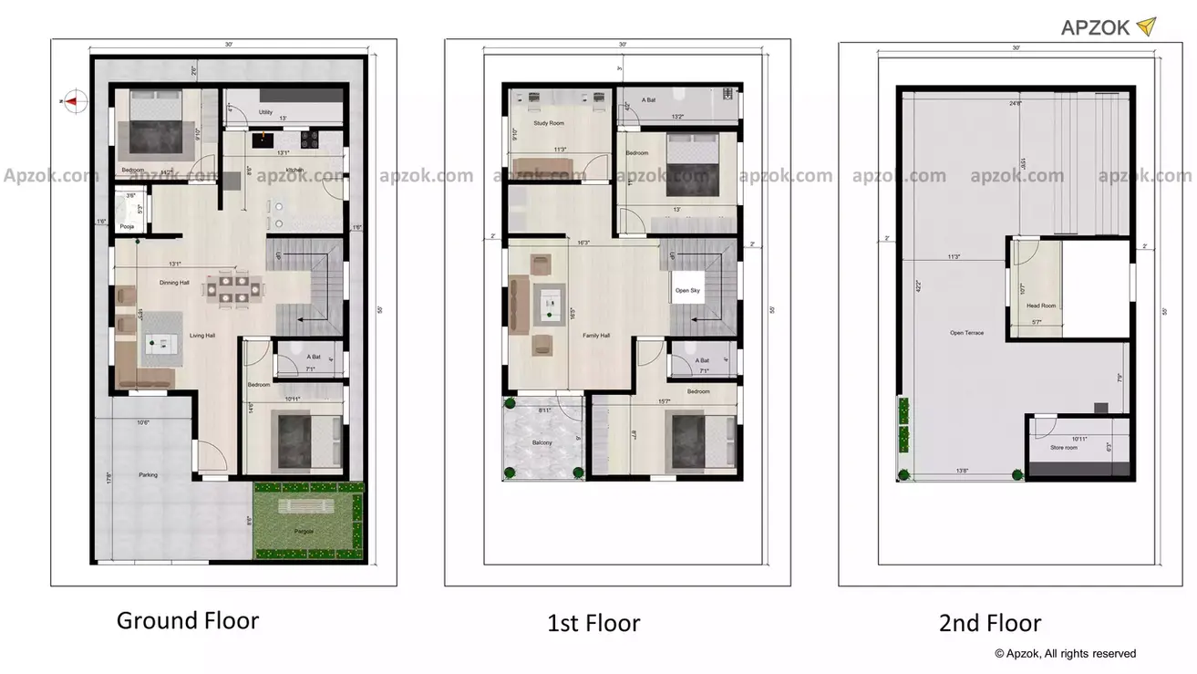 30 x 55 west facing house plan