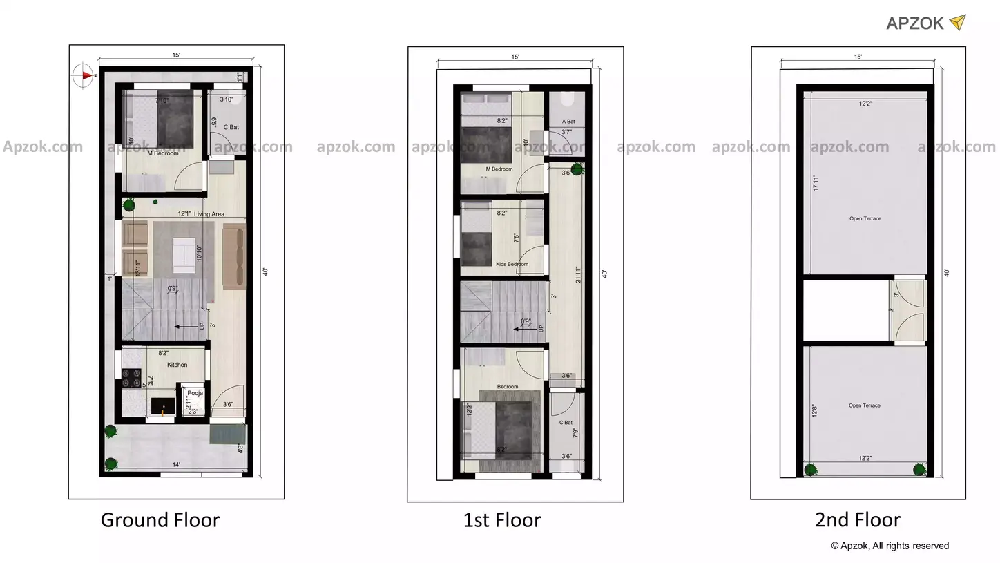 15 by 40 house duplex plan