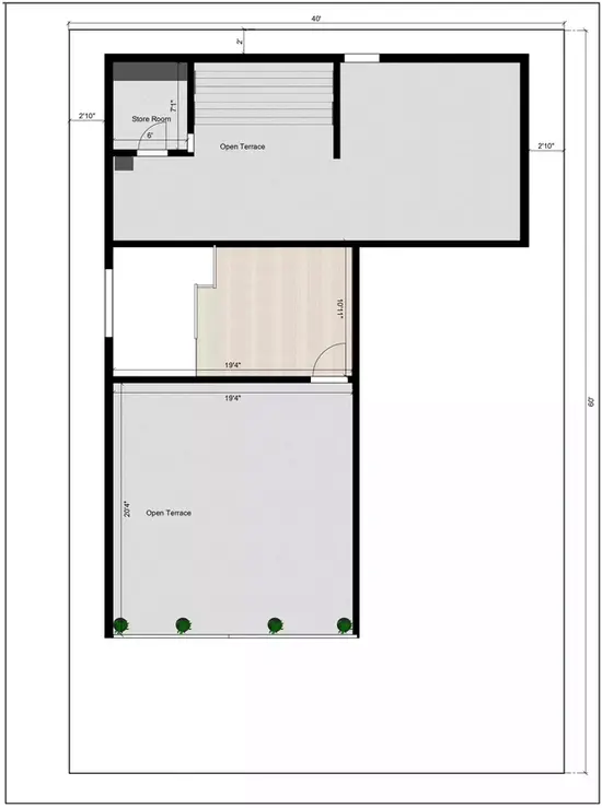 East-facing 40 x 60, Vastu-based, 3BHK duplex house, provided with special amenities Terrace Floor Plan