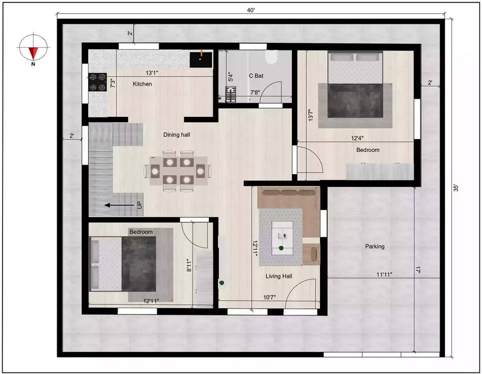 duplex house plans for 40x35 site Ground Floor Plan