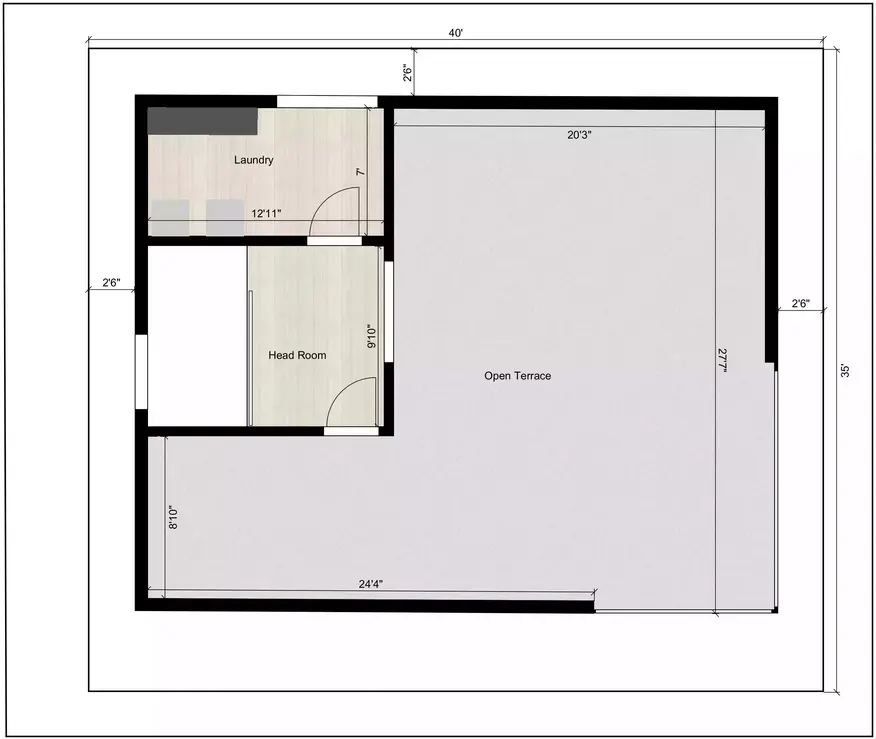 40 ' x 35' feet Residential building facing North direction Terrace Floor Plan