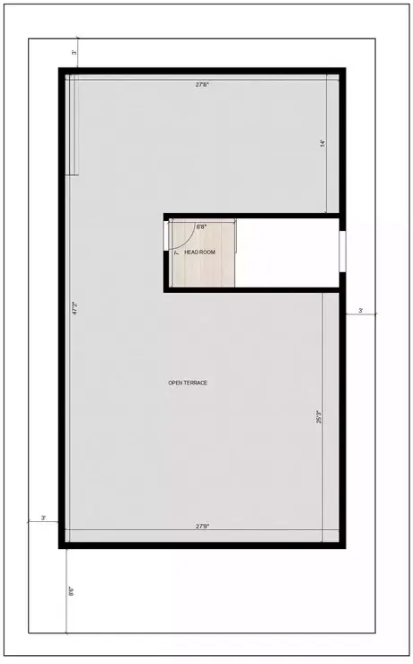 Terrace Floor 2D Plan, 35x60 ft Home Design Of 4 BHK Duplex North Facing Plot With Garden, Plan RN0058