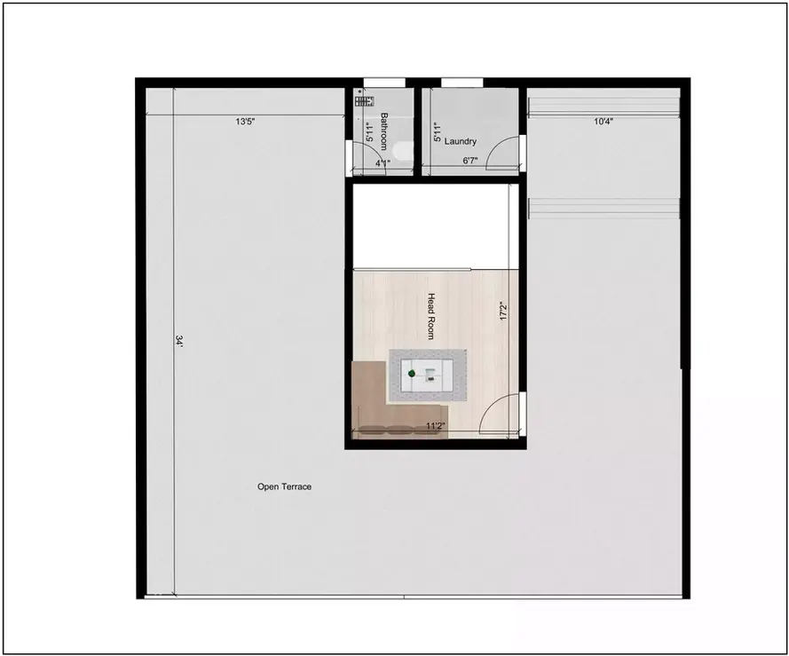 45 * 40 duplex house plan of the Residential building facing in West direction Terrace Floor Plan