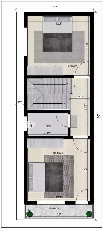 15 40 2bhk house plan of the Residential Building 1st Floor