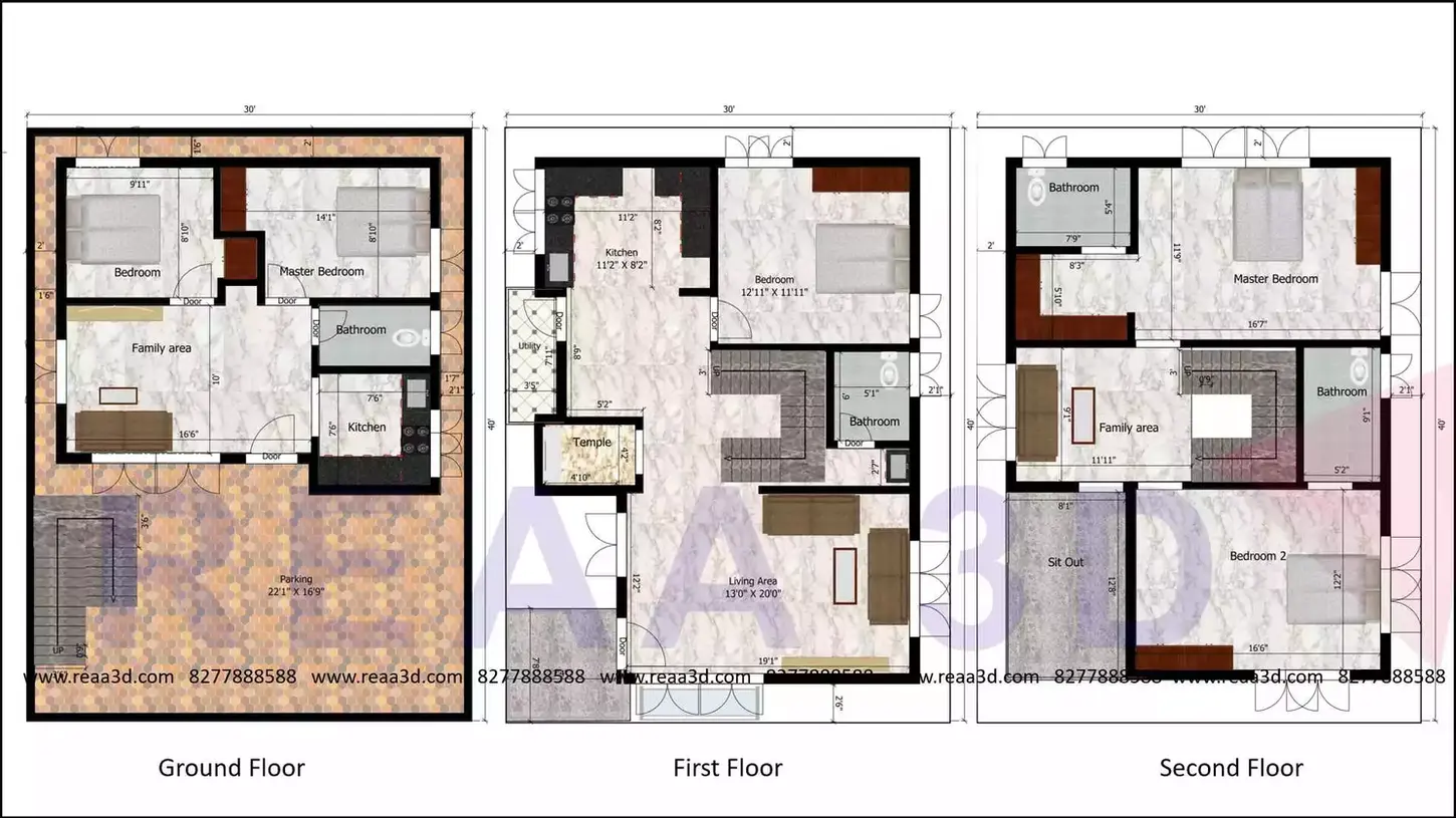 30 By 40 Duplex 3BHK House Plan with 2BHK for Rental use