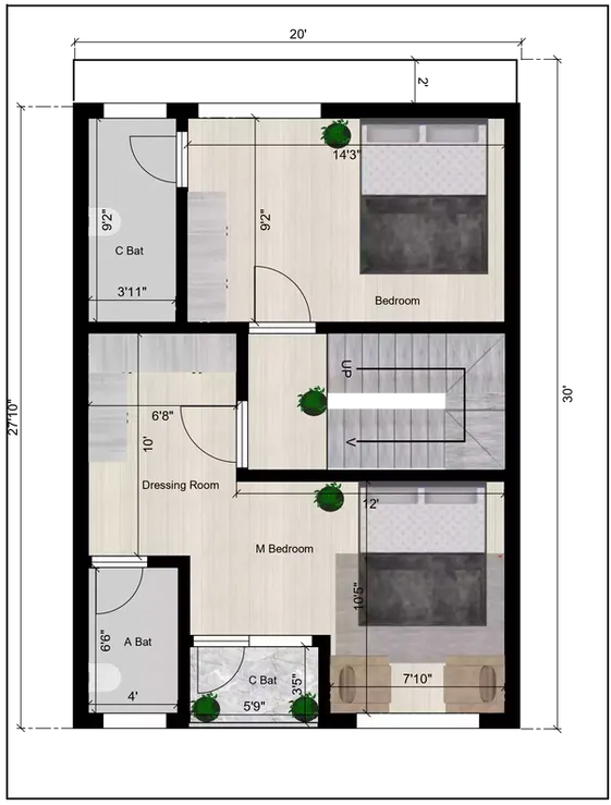 20 * 30 house plan west facing Residential building 2nd Floor