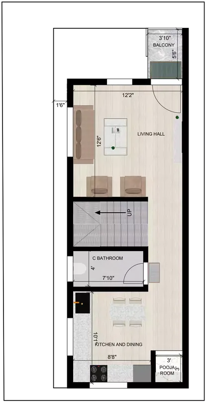 15 feet by 40 feet house plans of the Residential Building 1st Floor