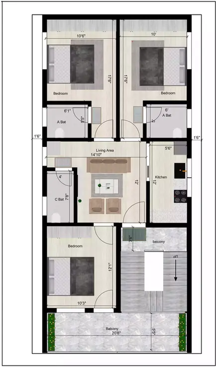 25 50 house plan south facing 3bhk with 2bhk rent 1st Floor Plan