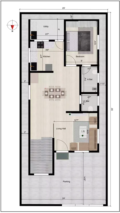 25 55 house plan north facing Ground Floor Plan