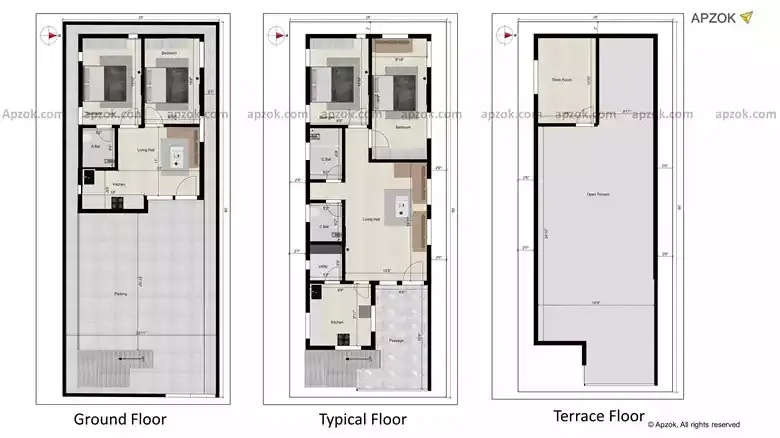 25x60 ft East Facing 2BHK Vastu Home Plan | RI0004