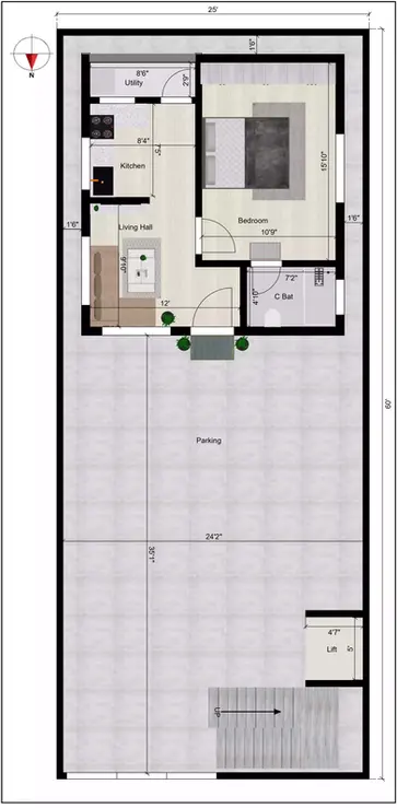 25 * 60 house plan for rent Ground Floor Plan