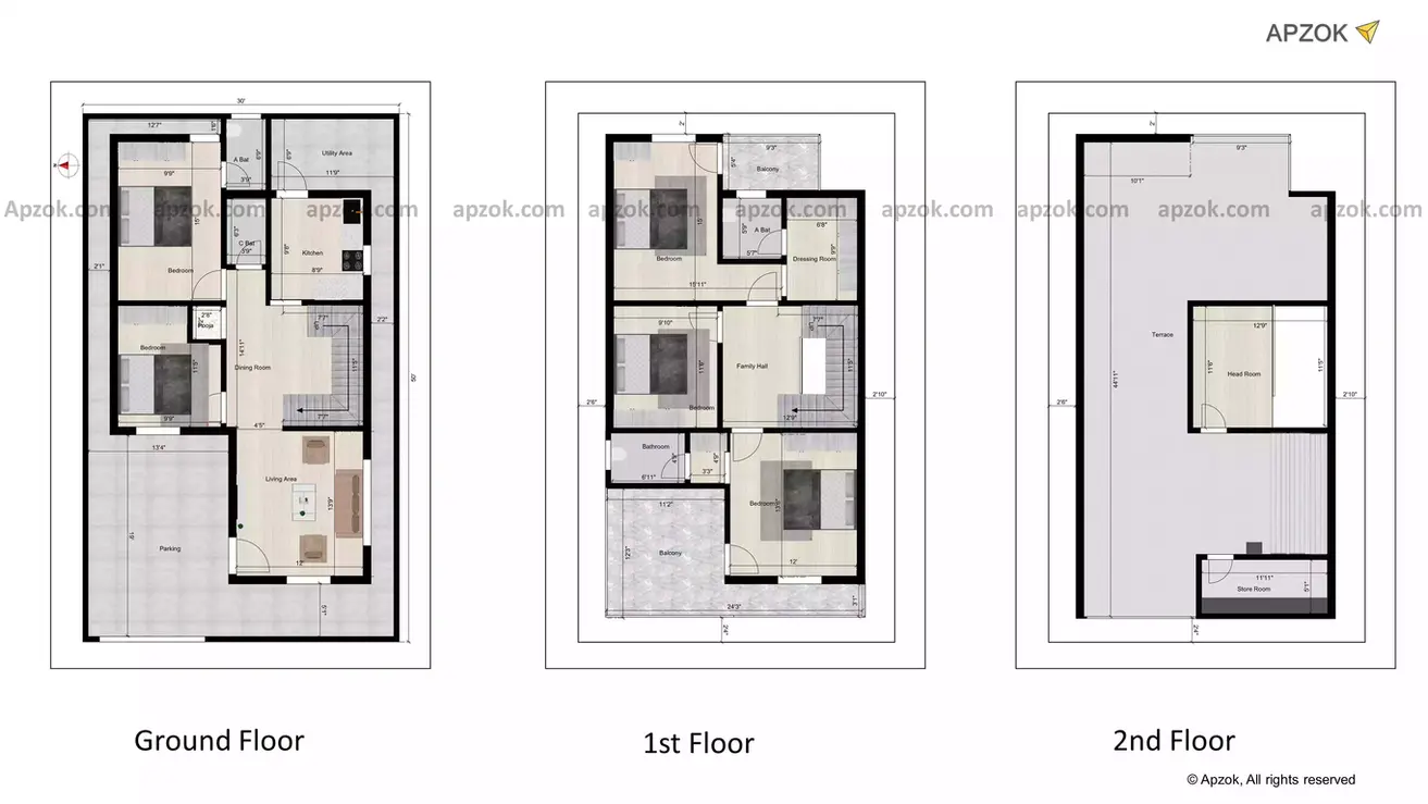 30 * 50 duplex house plan west facing