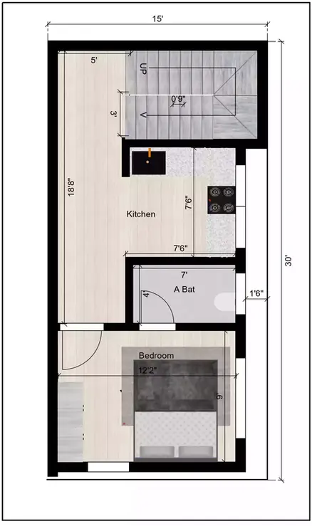 15 30 house plan west facing plan of the Residential building 1st Floor plan