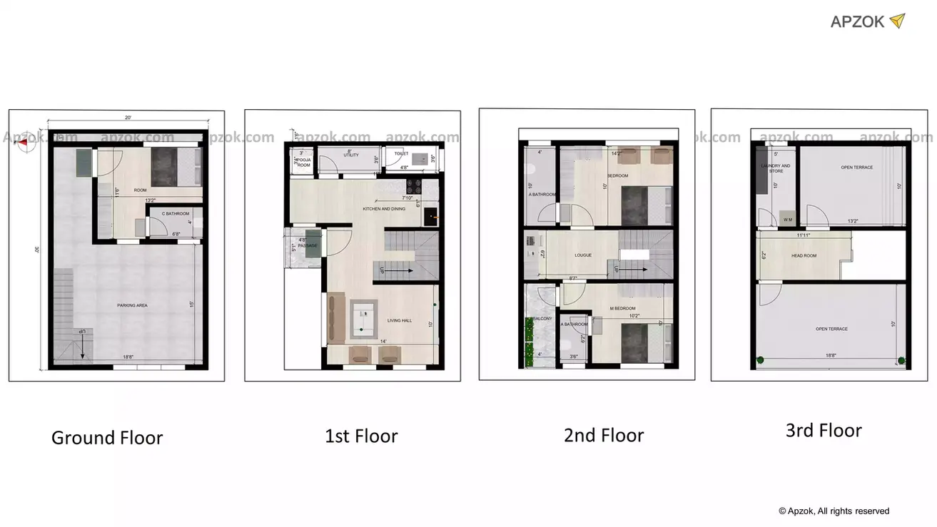 20 * 30 house plan 2bhk 3d west-facing plot