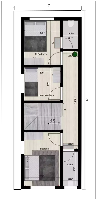 15 by 40 house duplex plan 1st Floor