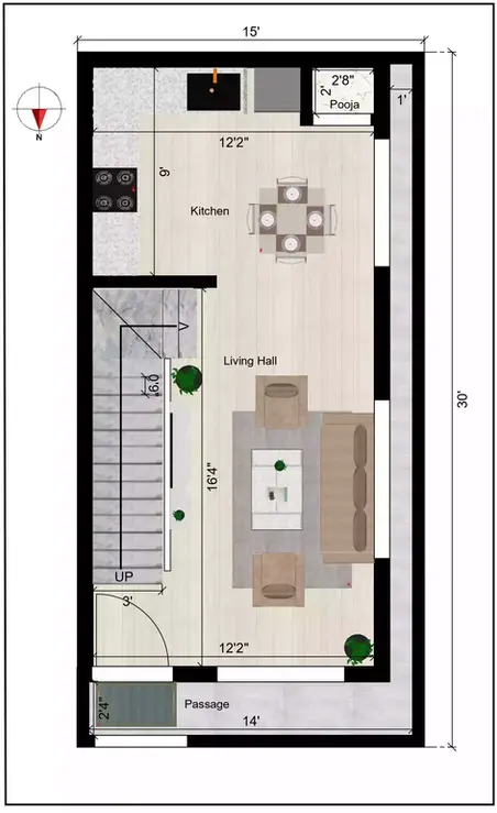 15 * 30 north face house plan of the Residential building 1st Floor Plan ground Floor Plan