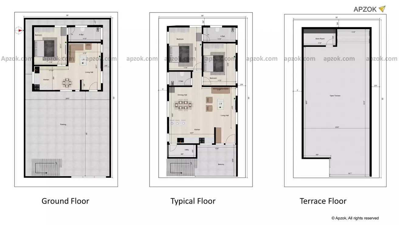 30 * 55 house map east facing of the Residential building