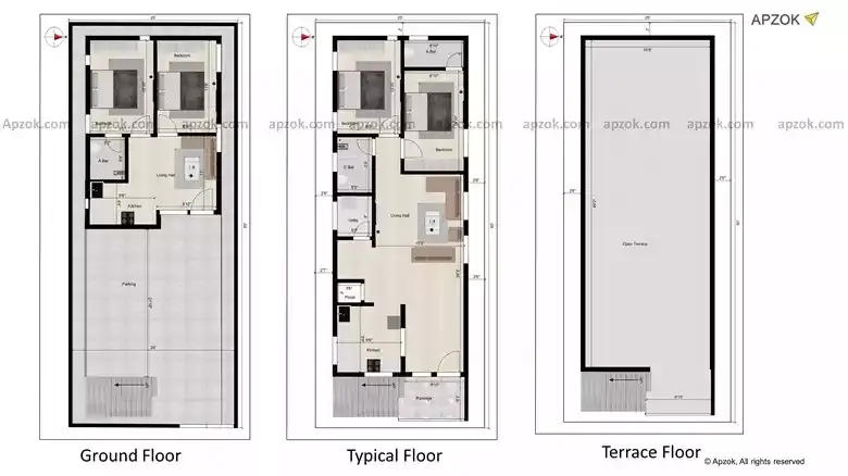 East Face 2BHK House Layout 25x60 ft | RI0005