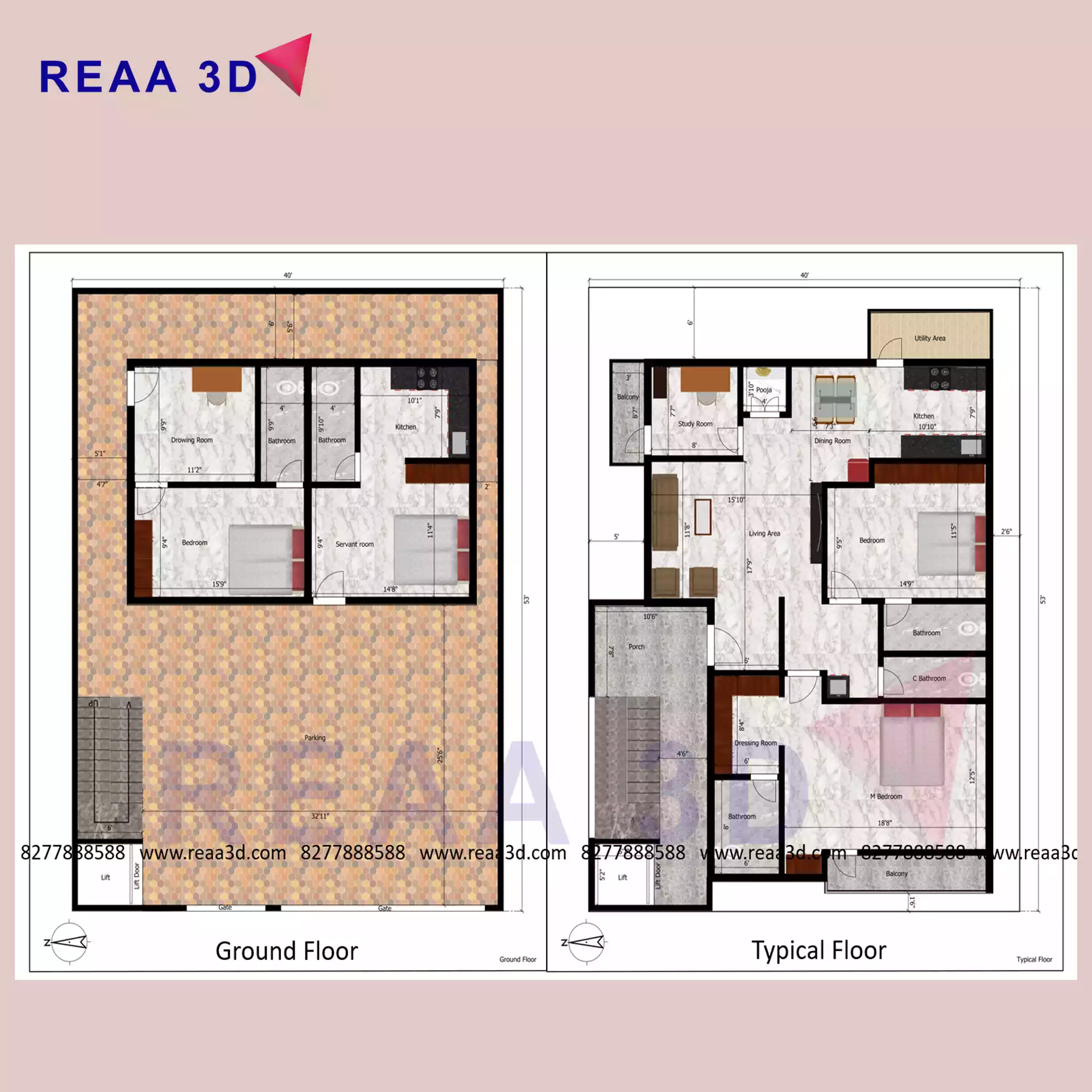 40 by 53 luxury house plan and apartment Plan