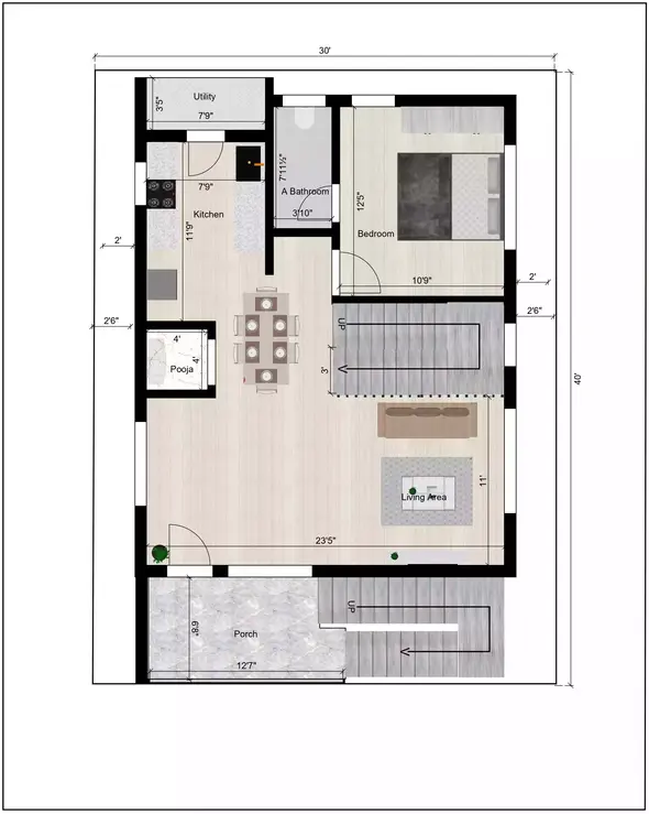 30 40 house design north facing plan of the Residential building 1st Floor Plan