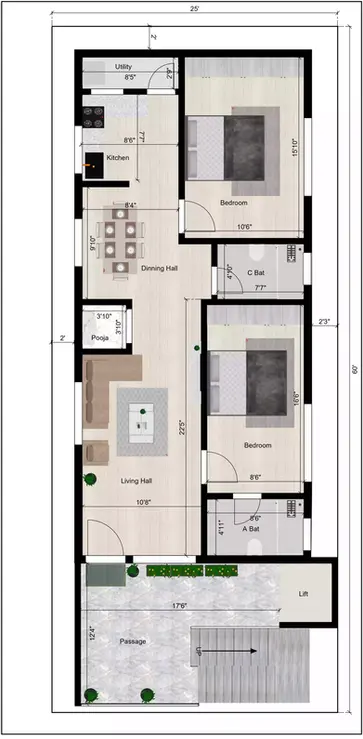 25 * 60 house plan for rent 1st Floor Plan