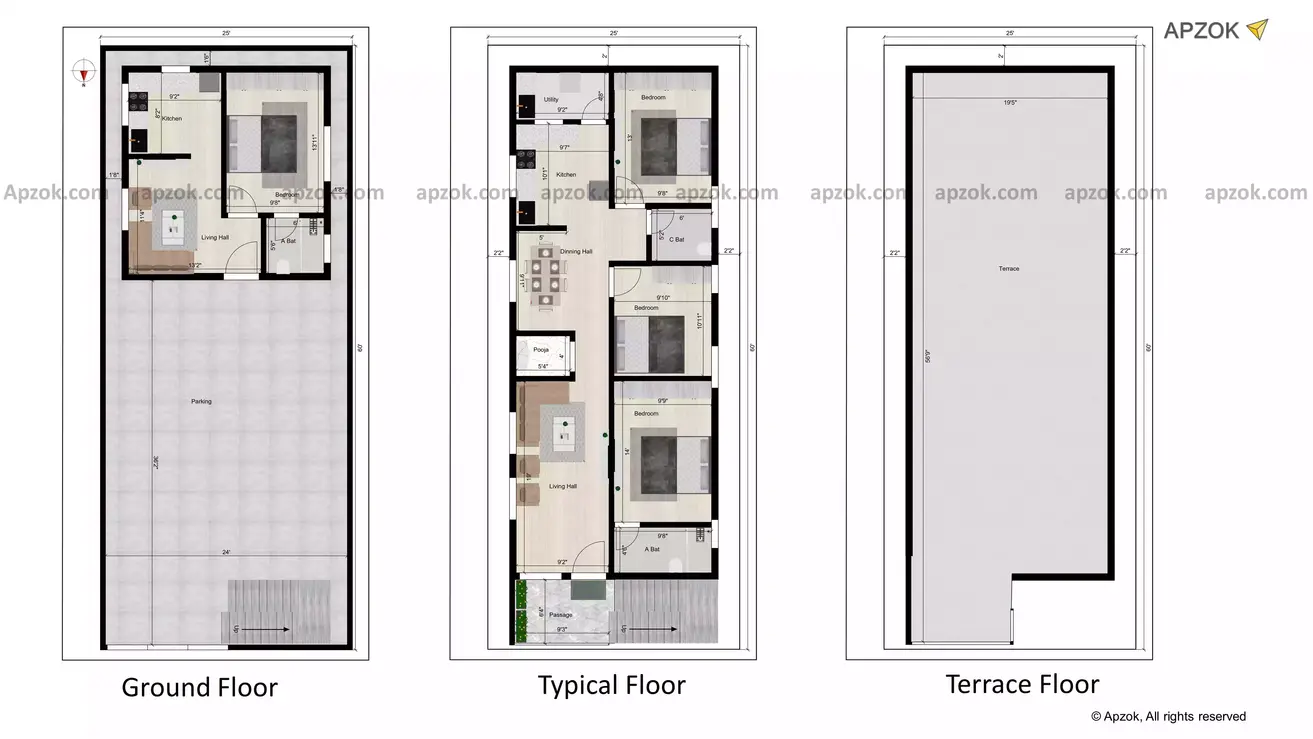 25 60 house map 3bhk with 1bhk rent