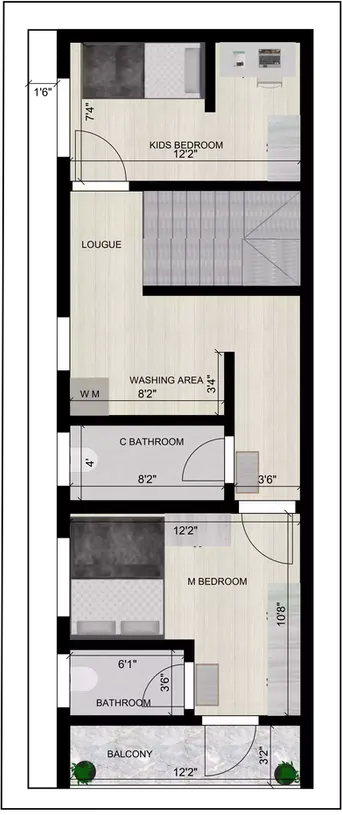 south facing house plan 15 x 40 of the Residential Building 1st Floor