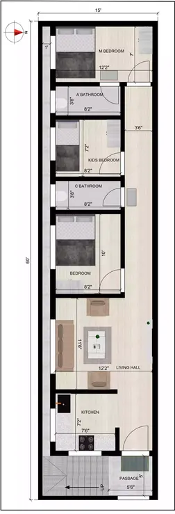 15 * 60 house plan 3bhk duplex with 3bhk rent Ground Floor Plan