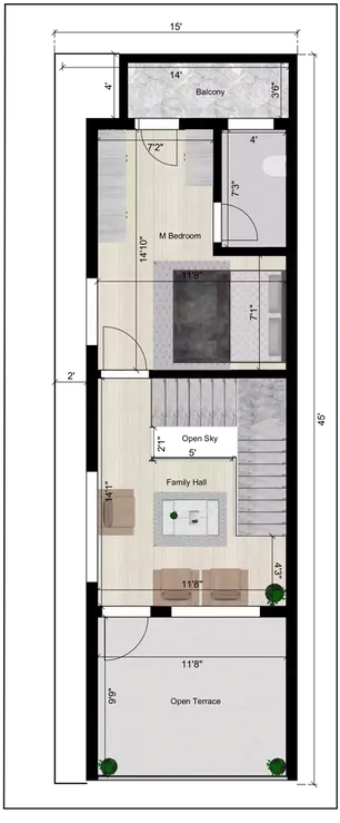 15 feet by 45 feet house design of the Residential building 2nd Floor