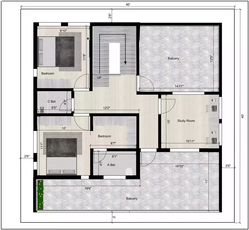 40 40 west facing house plan of the Residential building 1st Floor Plan