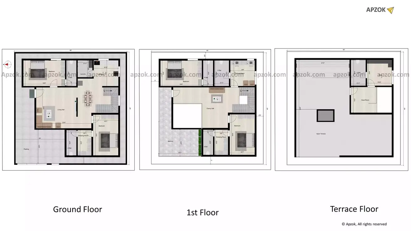 45 45 duplex house plan of the Residential building facing in West direction