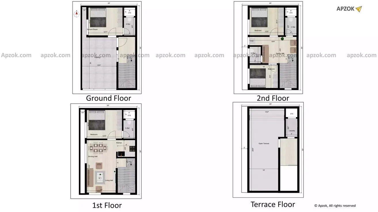 20 * 30 south facing house plan of the Residential building