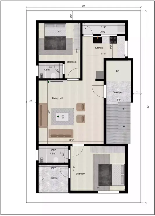 30 by 50 west facing house plan of the Residential building 1st floor plan
