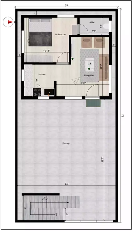 The 25 52 house design 2bhk east facing with 1bhk ground floor rent plan Ground Floor