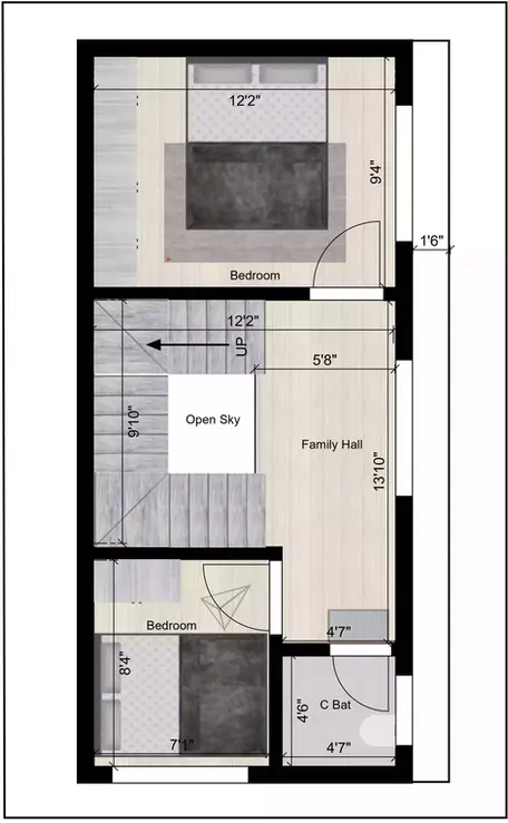 15 * 30 duplex house plan of the Residential building 1st Floor plan