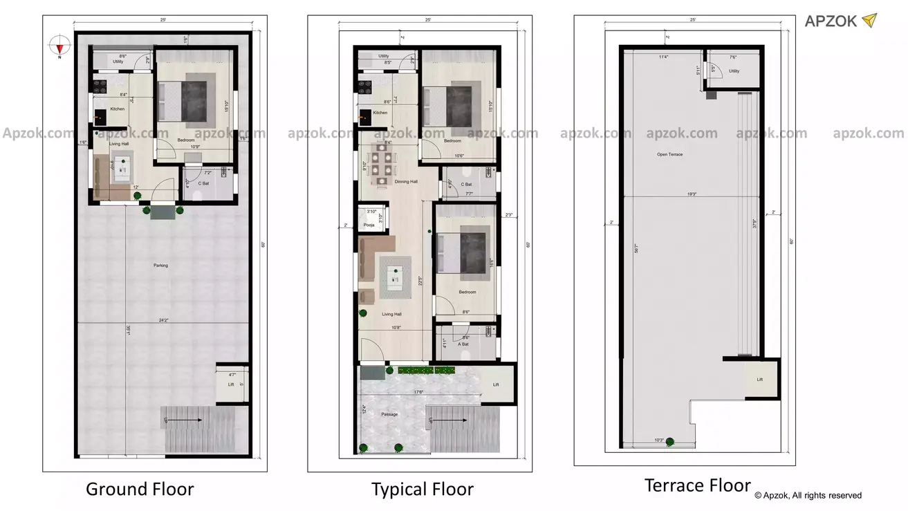 25 * 60 house plan for rent