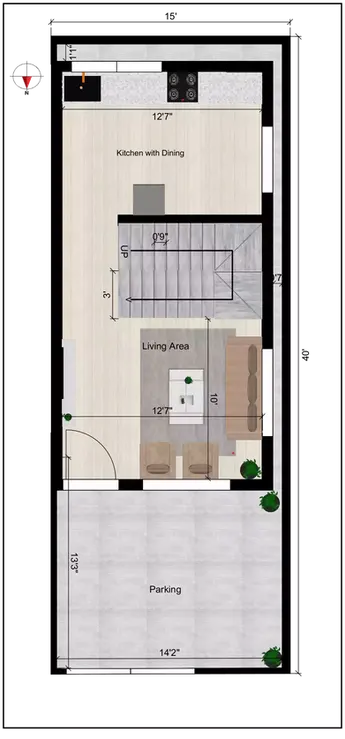 15 40 house design duplex plan Ground Floor