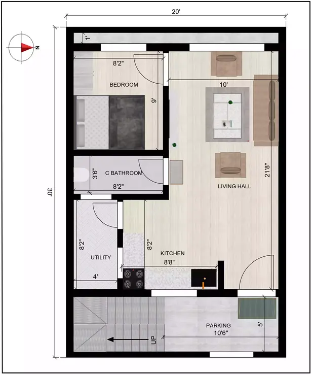 Beautifully designed G+3 duplex plan for a house plan for 20 30 site Ground Floor