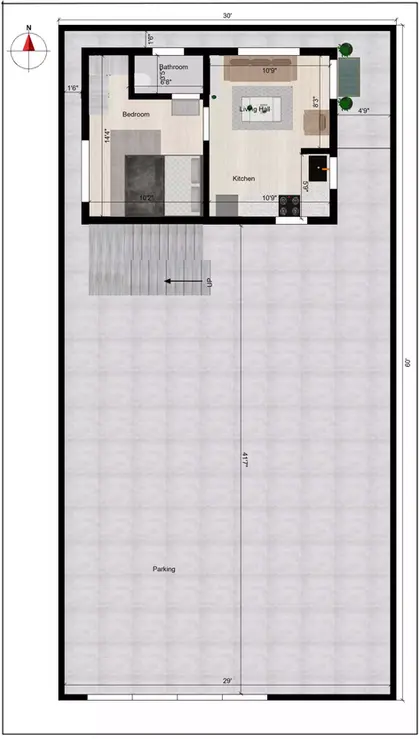 30x60 house plan 2BHK with 1BHK rental 2 Portion house design as per vastu Ground Floor Plan