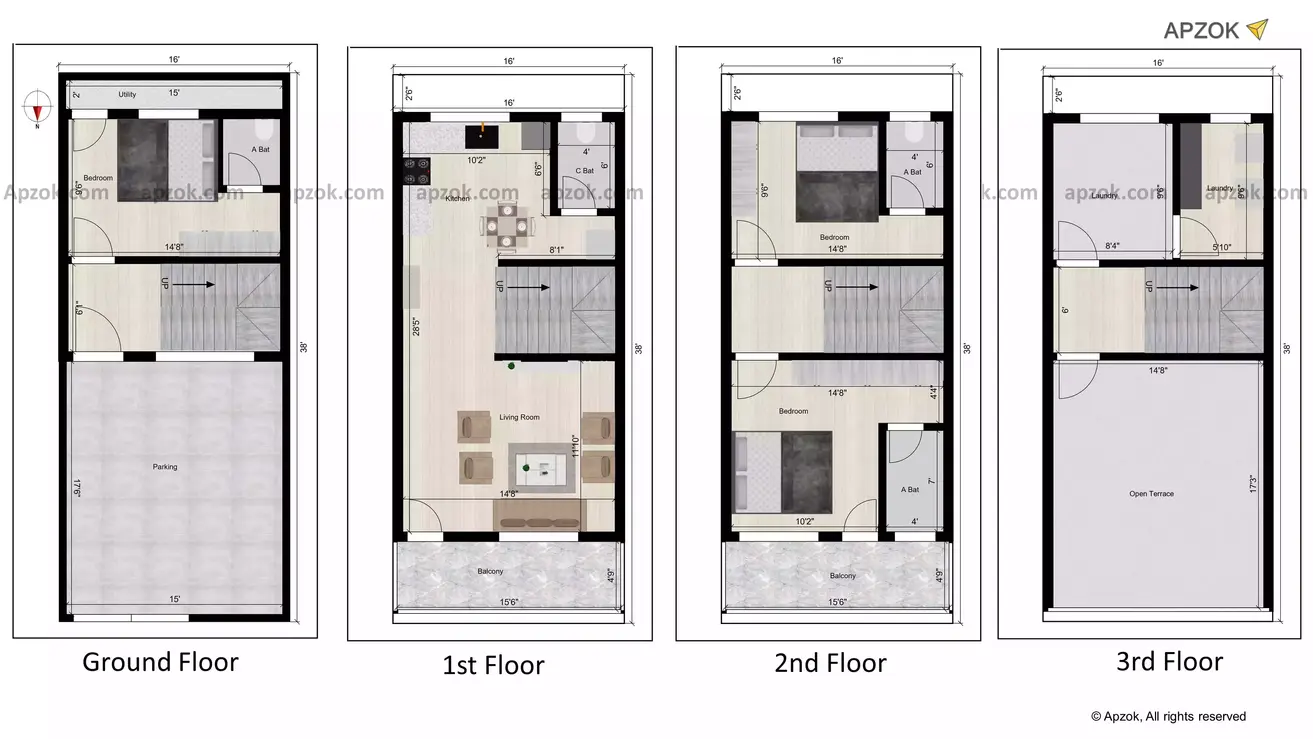 16 x 38 feet house design duplex plan north face of the Residential building