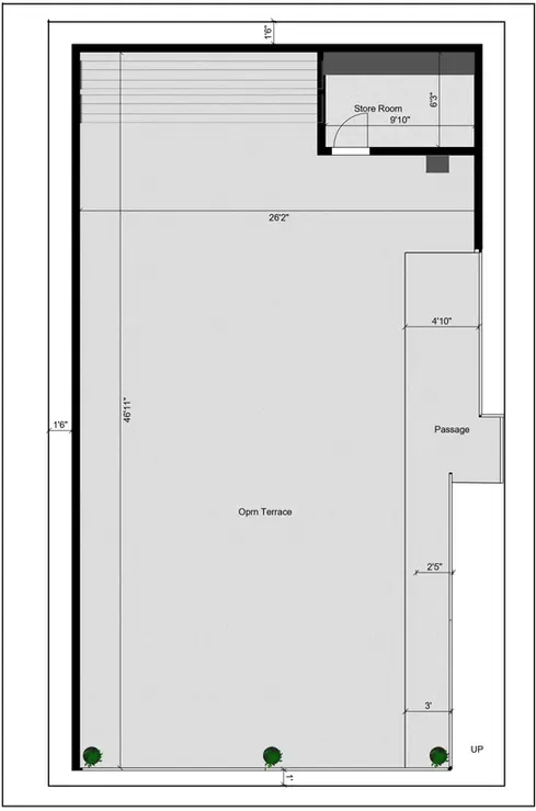 30'×50' north-facing house is thoughtfully designed for rental purposes Terrace floor plan