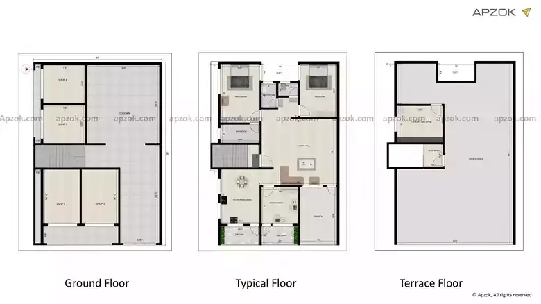 2BHK Duplex East Facing 30x50 ft House Blueprint | RM0132