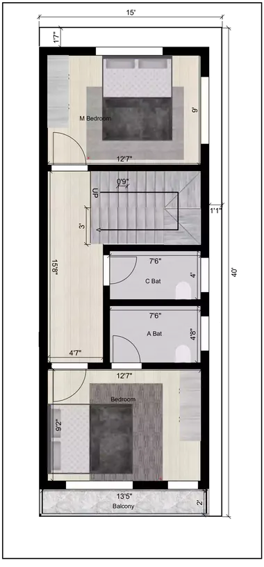 15 40 house design duplex plan 1st Floor