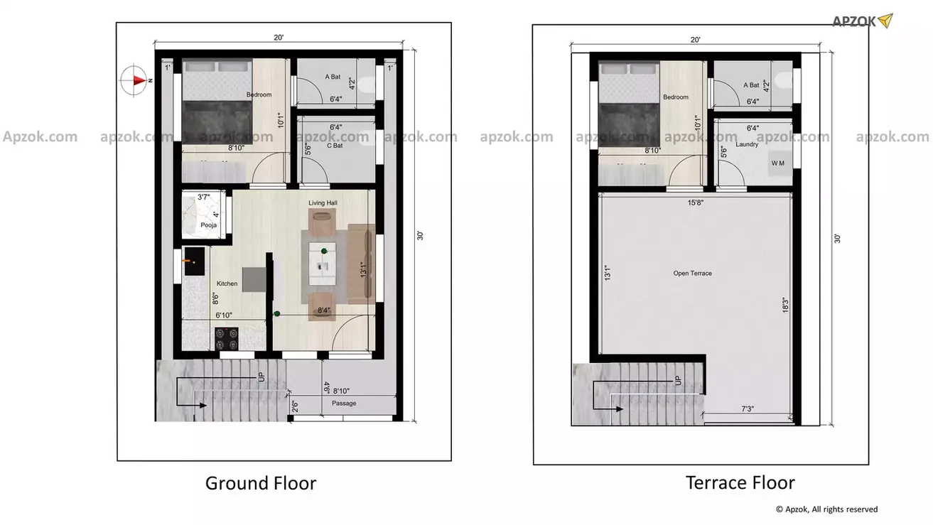 20 by 30 house plan of the Residential building