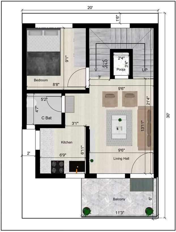  20x30 house designs and plans of the Residential building 1st Floor