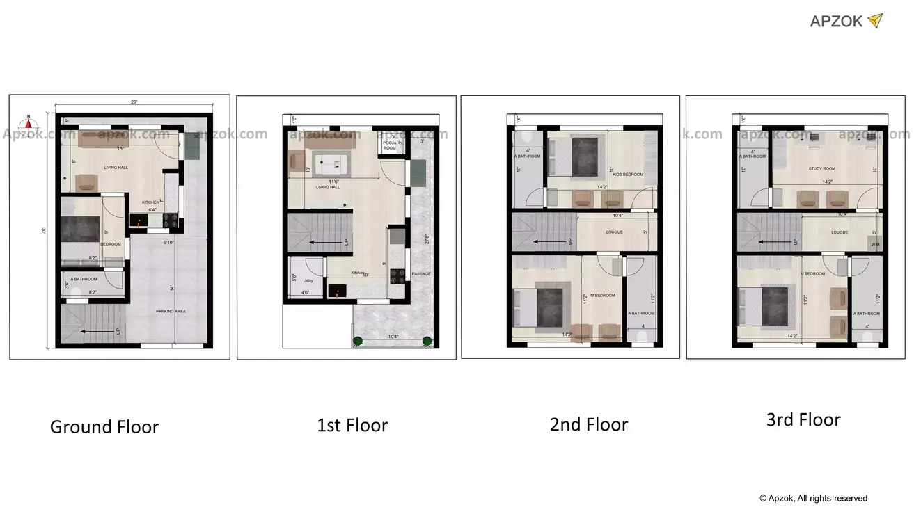 20 30 duplex house plans south facing 3bhk with 1bhk