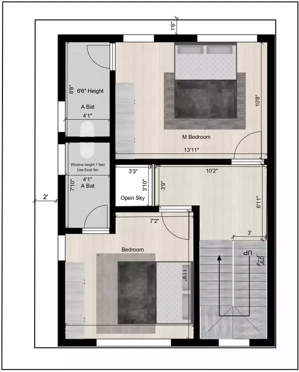 22 * 30 duplex house plan of the Residential building 2nd Floor