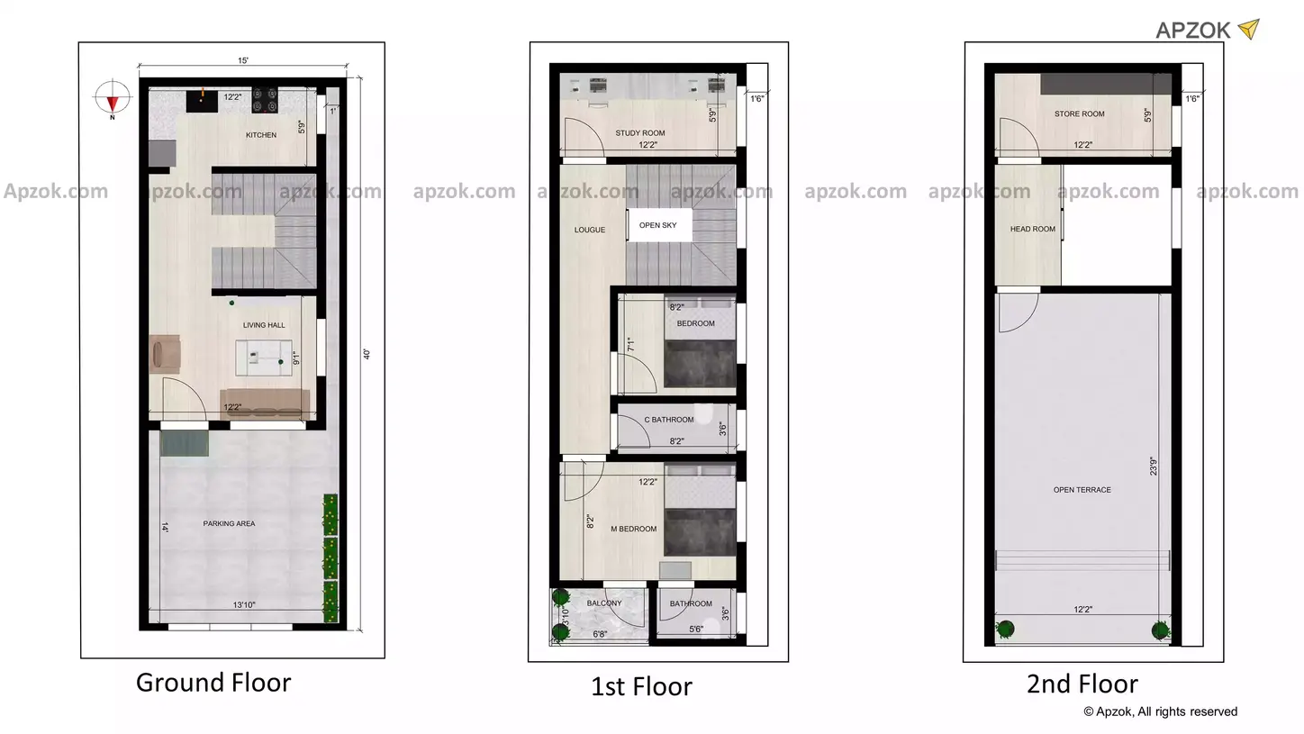 15 x 40 duplex house design Arabic design 2bhk north facing plan