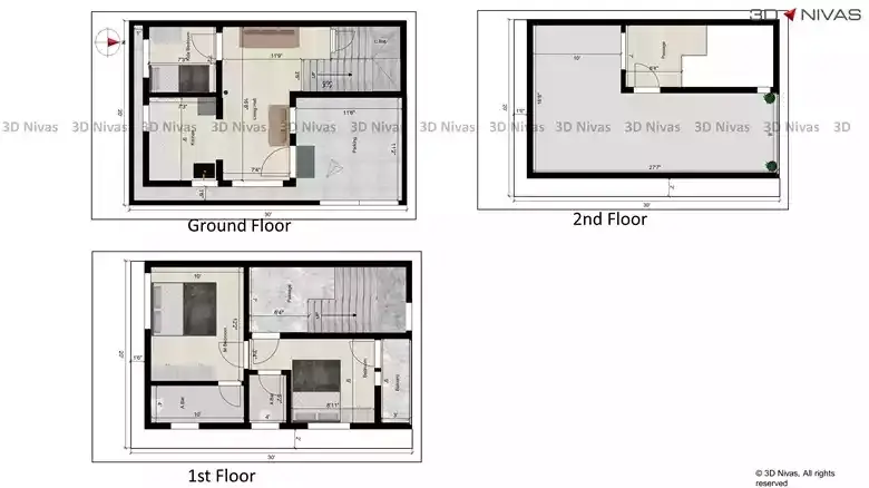 30x20 ft 3BHK Duplex East Facing House Plan | RJ0003
